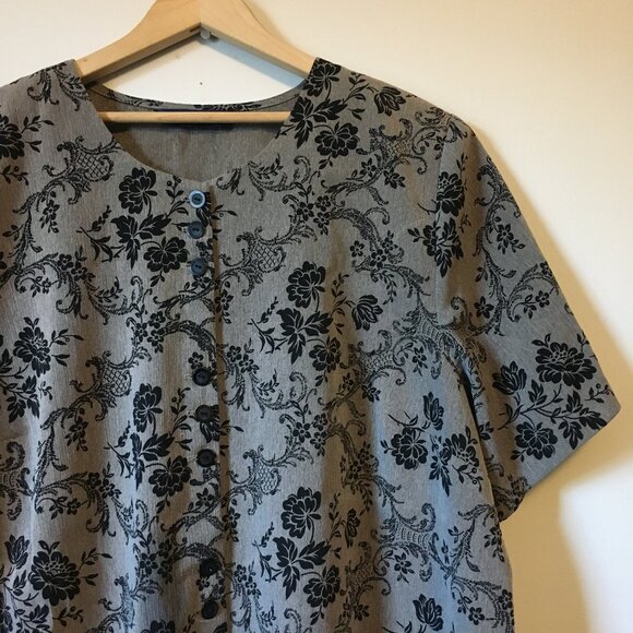 Vintage Penningtons Wallpaper Damask Print Short Sleeve Button Down Top - Picture 4 of 16